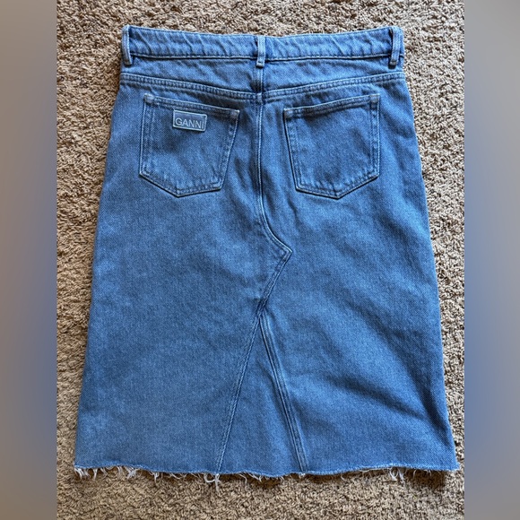 GANNI Organic Cotton Denim Skirt Size 42 Raw Hem Sustainable Made in Turkey - Picture 7 of 9
